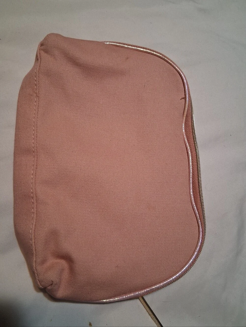 Lancôme Paris Pink Canvas Cosmetic Case Gold Tone Hardware Zip Travel Bag